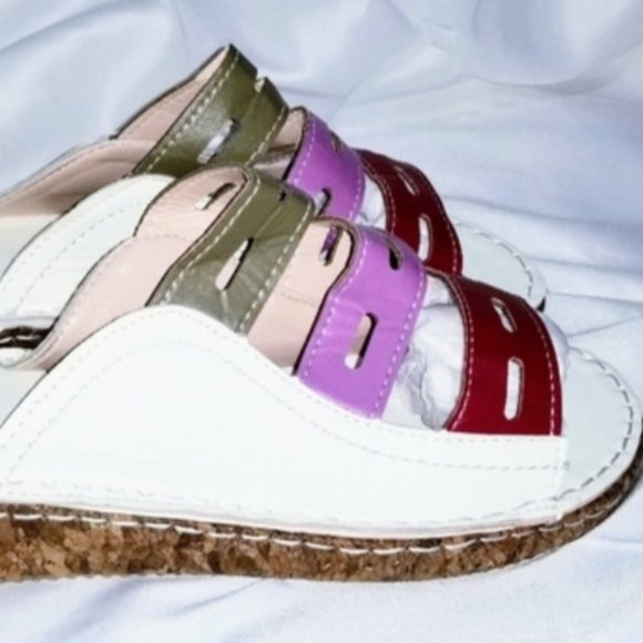 Artisan-made Sandals, White Red Purple Green Leather & Cork Size EU 42/ US 11 - Picture 2 of 6